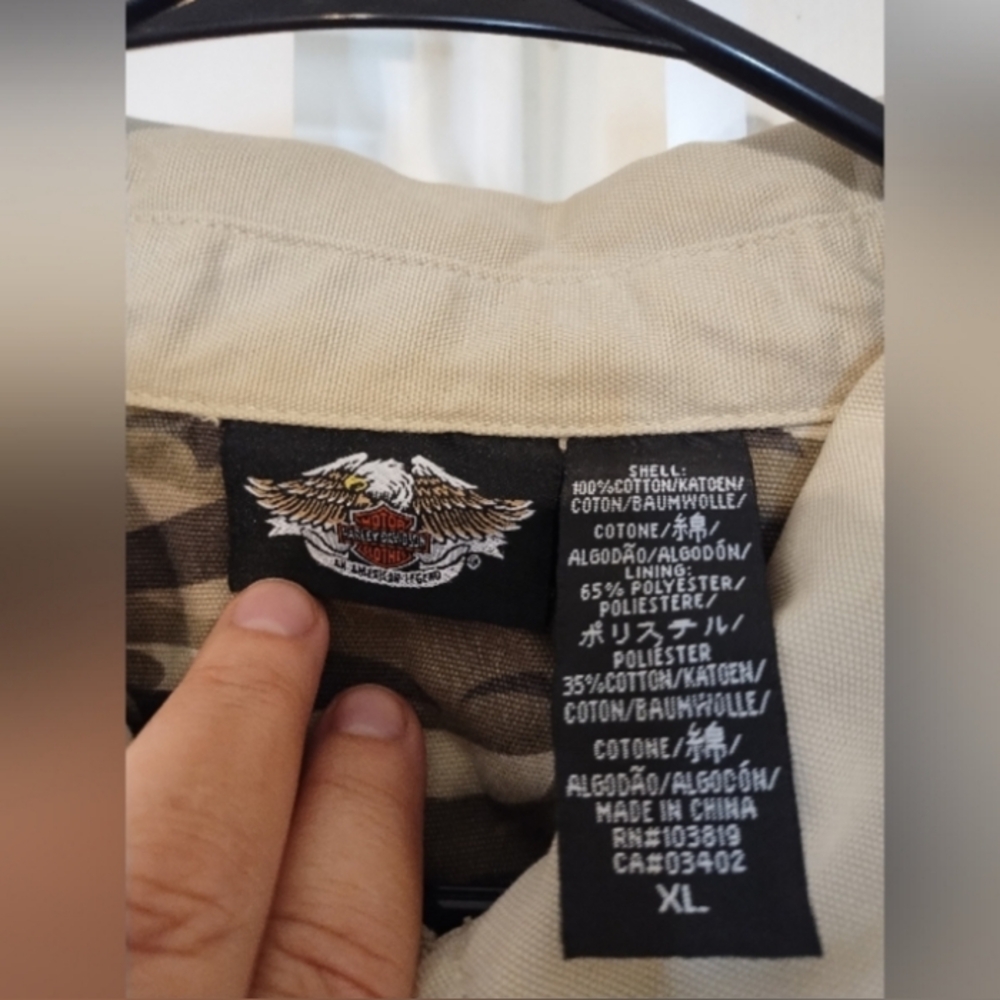 Harley Davidson Sudded Cropped Khaki Tan Jacket Size XL Pockets Adj Sleeve Waist - Picture 4 of 5
